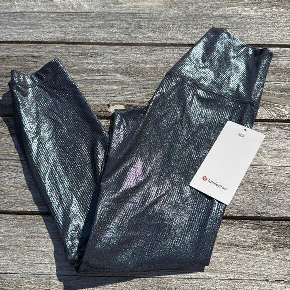 Lululemon Align High-Rise Ribbed Pant 25" Shine Foil  Black Night size 4 NWT - Picture 1 of 7